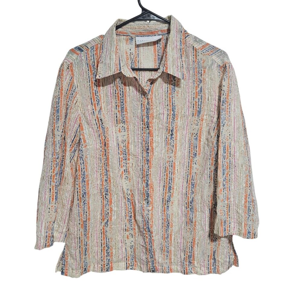 Liz Claiborne First Issue Button Up Shirt Womens Size Large Multicolor Striped